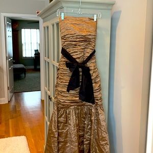 BCBG Bronze evening dress with black bow